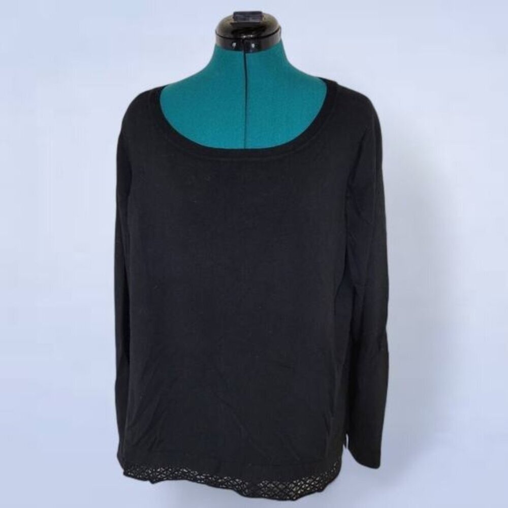 Cyrus Woman Black Long Sleeve‎ Blouse with Crocheted Trim - Size 2X
